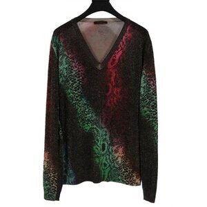 Louis Vuitton Womens V Neck Animal Print Shimmer Sweater Medium Viscose Blend